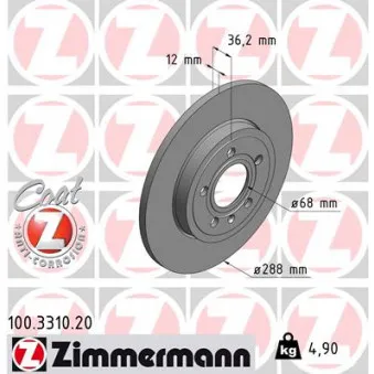 Jeu de 2 disques de frein arrière ZIMMERMANN 100.3310.20