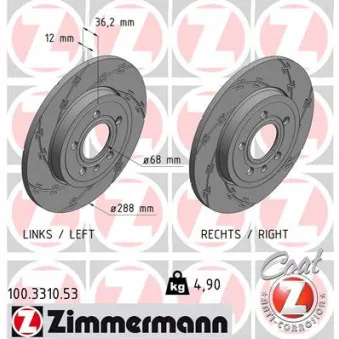 Jeu de 2 disques de frein arrière ZIMMERMANN 100.3310.53