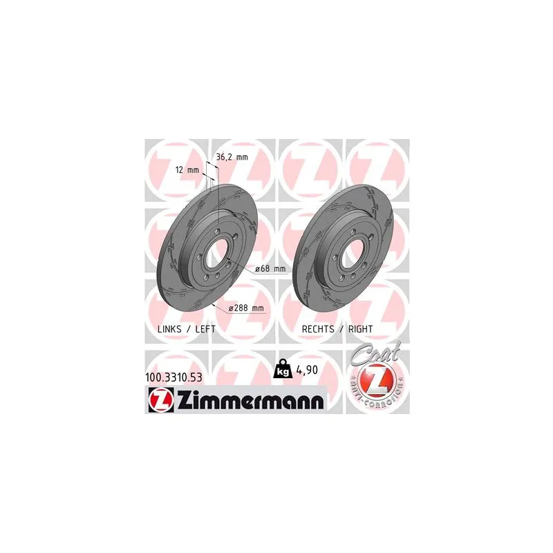 Jeu de 2 disques de frein arrière ZIMMERMANN 100.3310.53