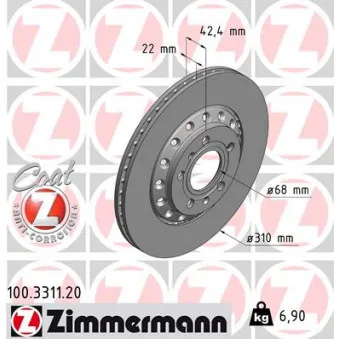 Jeu de 2 disques de frein arrière ZIMMERMANN 100.3311.20