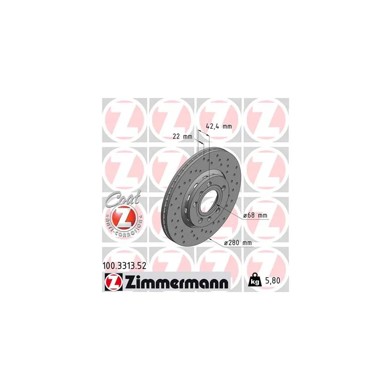 Jeu de 2 disques de frein arrière ZIMMERMANN 100.3313.52