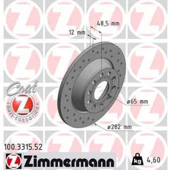 Jeu de 2 disques de frein arrière ZIMMERMANN 100.3315.52