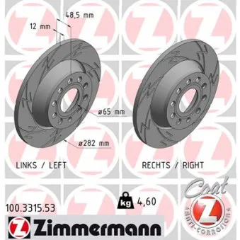 Jeu de 2 disques de frein arrière ZIMMERMANN 100.3315.53