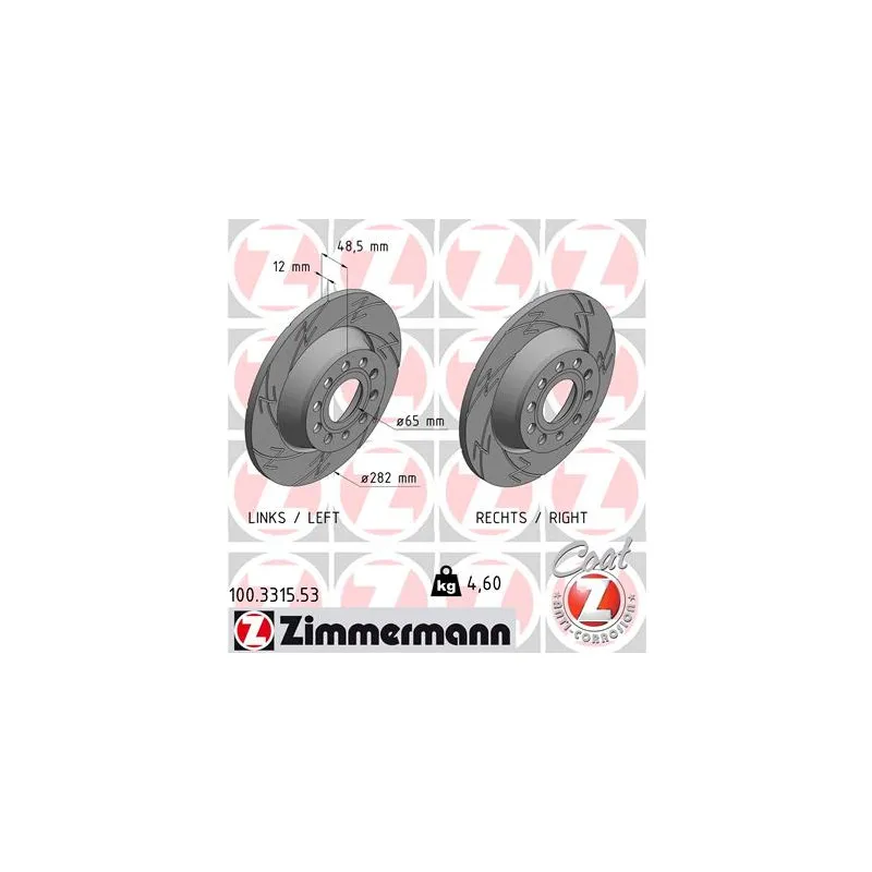 Jeu de 2 disques de frein arrière ZIMMERMANN 100.3315.53