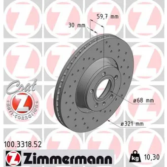 Jeu de 2 disques de frein avant ZIMMERMANN 100.3318.52