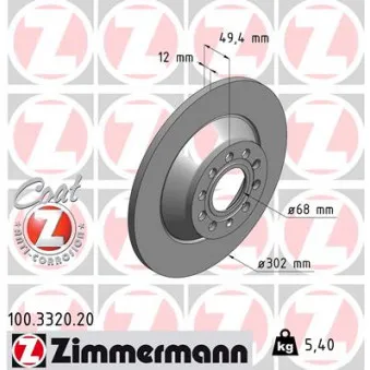 Jeu de 2 disques de frein arrière ZIMMERMANN 100.3320.20