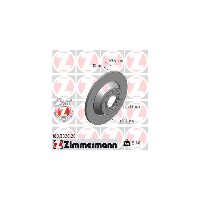 Jeu de 2 disques de frein arrière ZIMMERMANN 100.3320.20