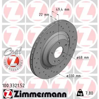 Jeu de 2 disques de frein arrière ZIMMERMANN 100.3321.52