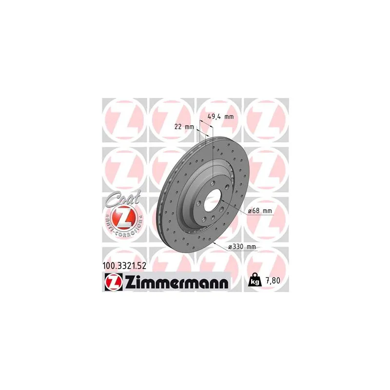 Jeu de 2 disques de frein arrière ZIMMERMANN 100.3321.52