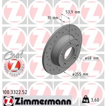Jeu de 2 disques de frein arrière ZIMMERMANN 100.3322.52