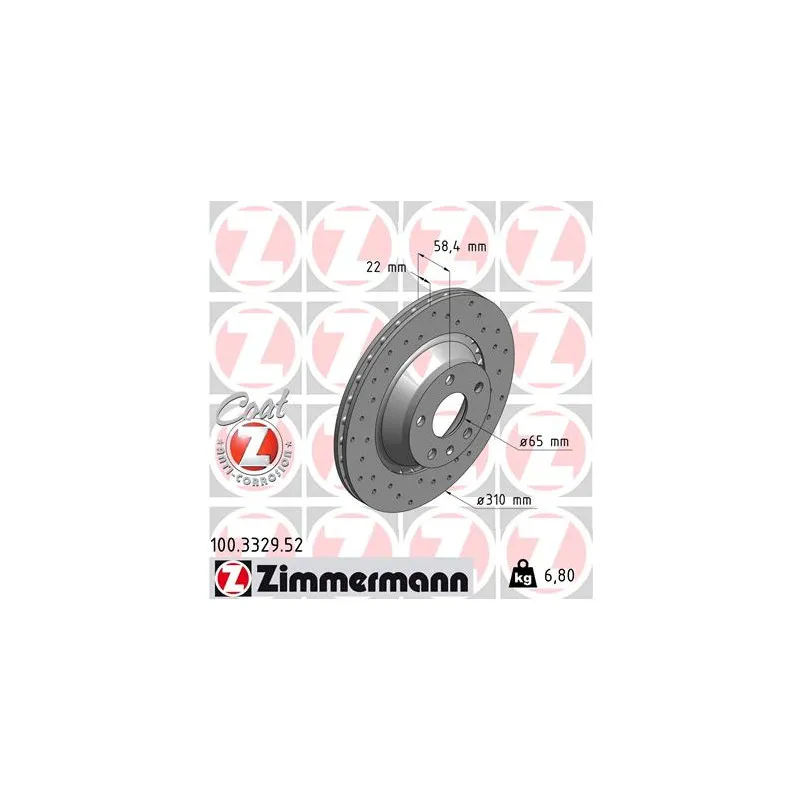 Jeu de 2 disques de frein arrière ZIMMERMANN 100.3329.52