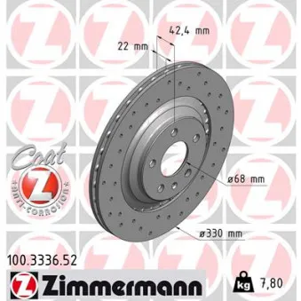 Jeu de 2 disques de frein arrière ZIMMERMANN 100.3336.52