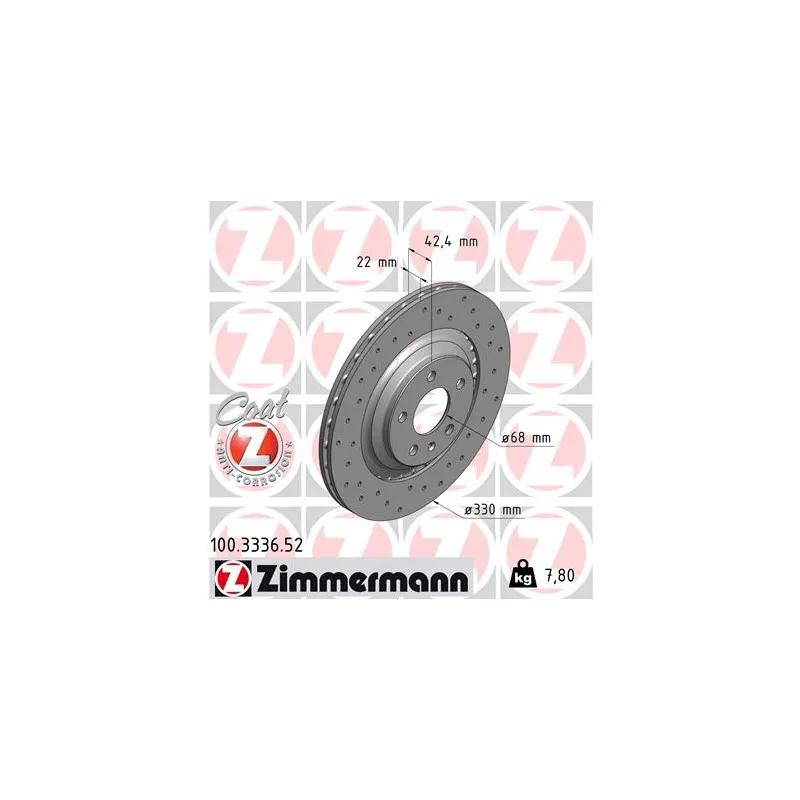 Jeu de 2 disques de frein arrière ZIMMERMANN 100.3336.52