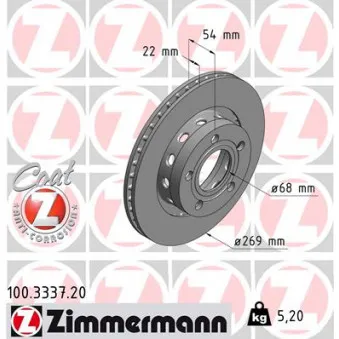 Jeu de 2 disques de frein arrière ZIMMERMANN 100.3337.20