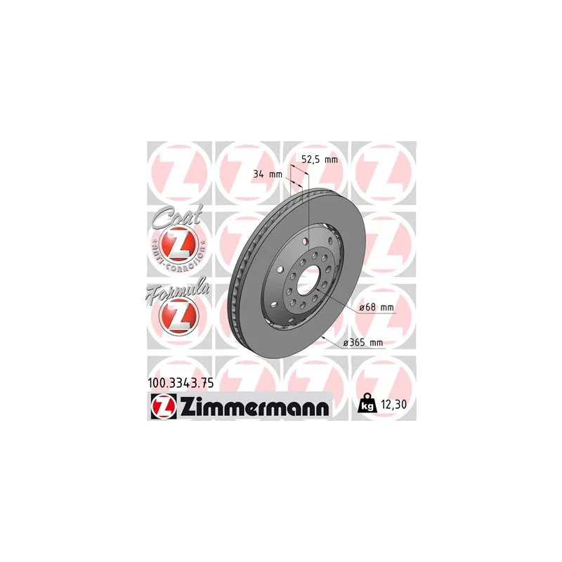 Disque de frein avant gauche ZIMMERMANN 100.3343.75