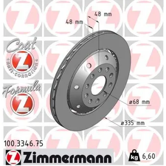 Disque de frein arrière droit ZIMMERMANN 100.3346.75