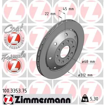 Disque de frein arrière gauche ZIMMERMANN 100.3353.75
