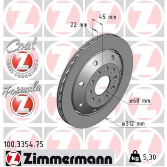 Disque de frein arrière droit ZIMMERMANN 100.3354.75