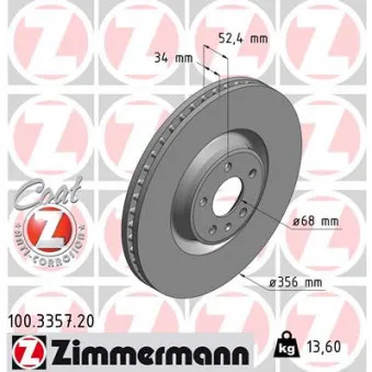 Jeu de 2 disques de frein avant ZIMMERMANN 100.3357.20