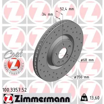 Jeu de 2 disques de frein avant ZIMMERMANN 100.3357.52