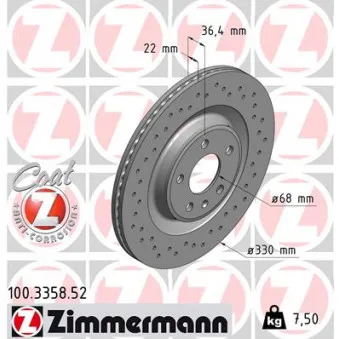 Jeu de 2 disques de frein arrière ZIMMERMANN 100.3358.52
