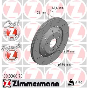 Jeu de 2 disques de frein arrière ZIMMERMANN 100.3366.70
