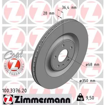 Jeu de 2 disques de frein arrière ZIMMERMANN 100.3376.20