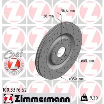 Jeu de 2 disques de frein arrière ZIMMERMANN 100.3376.52