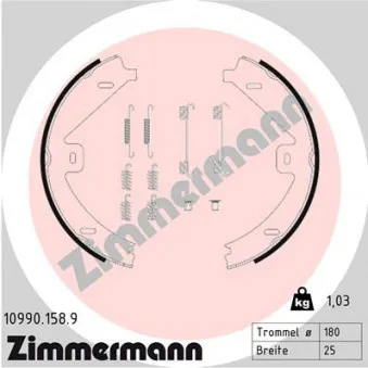Jeu de mâchoires de frein, frein de stationnement ZIMMERMANN 10990.158.9