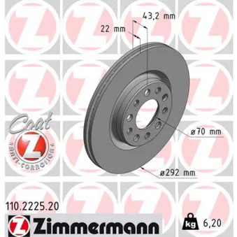 Jeu de 2 disques de frein arrière ZIMMERMANN 110.2225.20