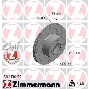 Jeu de 2 disques de frein avant ZIMMERMANN 150.1136.52