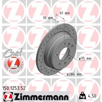 Jeu de 2 disques de frein arrière ZIMMERMANN 150.1253.52