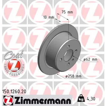 Jeu de 2 disques de frein arrière ZIMMERMANN 150.1260.20