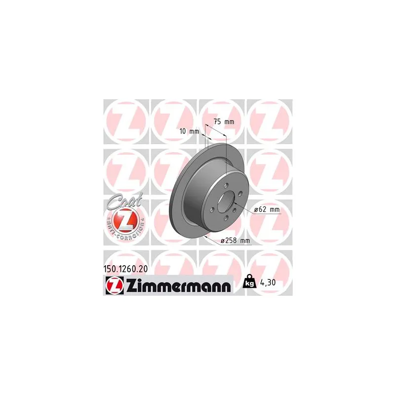 Jeu de 2 disques de frein arrière ZIMMERMANN 150.1260.20