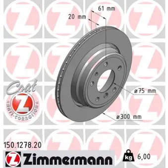 Jeu de 2 disques de frein arrière ZIMMERMANN 150.1278.20