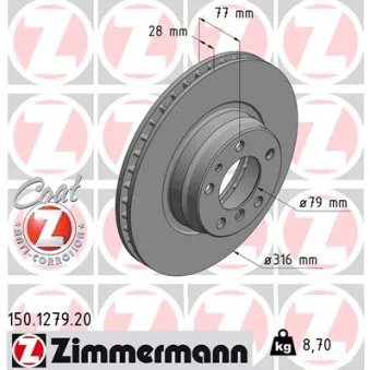Jeu de 2 disques de frein avant ZIMMERMANN 150.1279.20