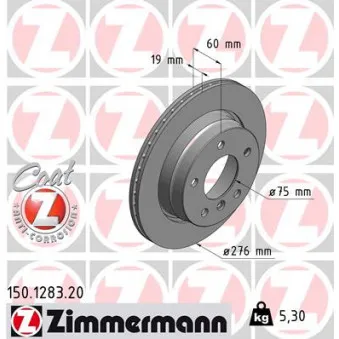 Jeu de 2 disques de frein arrière ZIMMERMANN 150.1283.20
