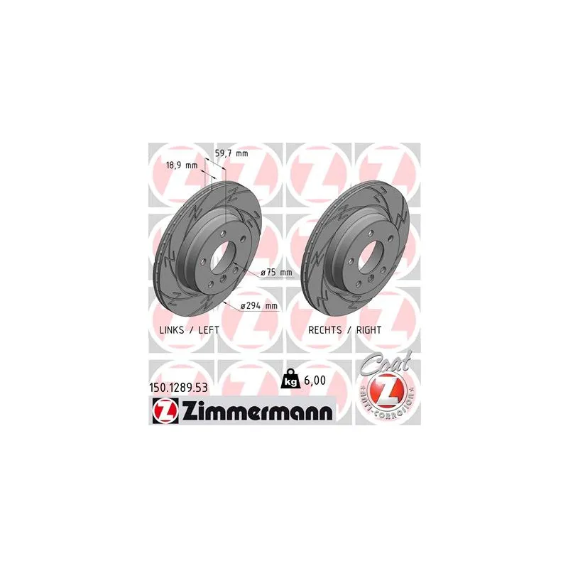 Jeu de 2 disques de frein arrière ZIMMERMANN 150.1289.53