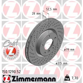 Disque de frein avant gauche ZIMMERMANN 150.1290.52
