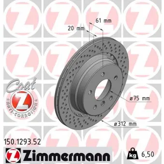 Disque de frein arrière droit ZIMMERMANN 150.1293.52