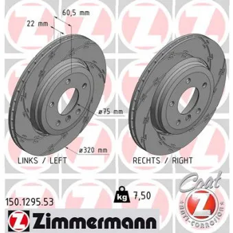 Jeu de 2 disques de frein arrière ZIMMERMANN 150.1295.53