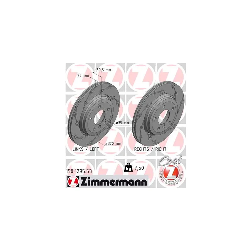 Jeu de 2 disques de frein arrière ZIMMERMANN 150.1295.53