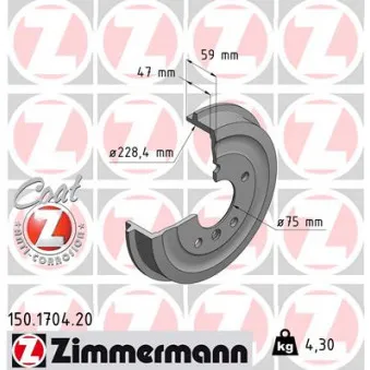 Tambour de frein ZIMMERMANN 150.1704.20