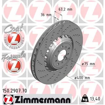 Disque de frein avant gauche ZIMMERMANN 150.2907.70