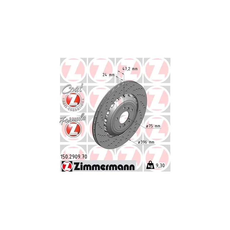 Disque de frein arrière gauche ZIMMERMANN 150.2909.70