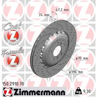 Disque de frein arrière droit ZIMMERMANN 150.2910.70
