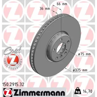Disque de frein avant droit ZIMMERMANN 150.2915.32
