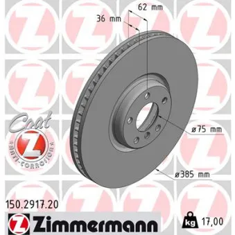 Disque de frein avant gauche ZIMMERMANN 150.2917.20