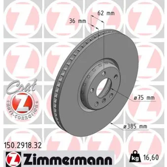 Disque de frein avant droit ZIMMERMANN 150.2918.32