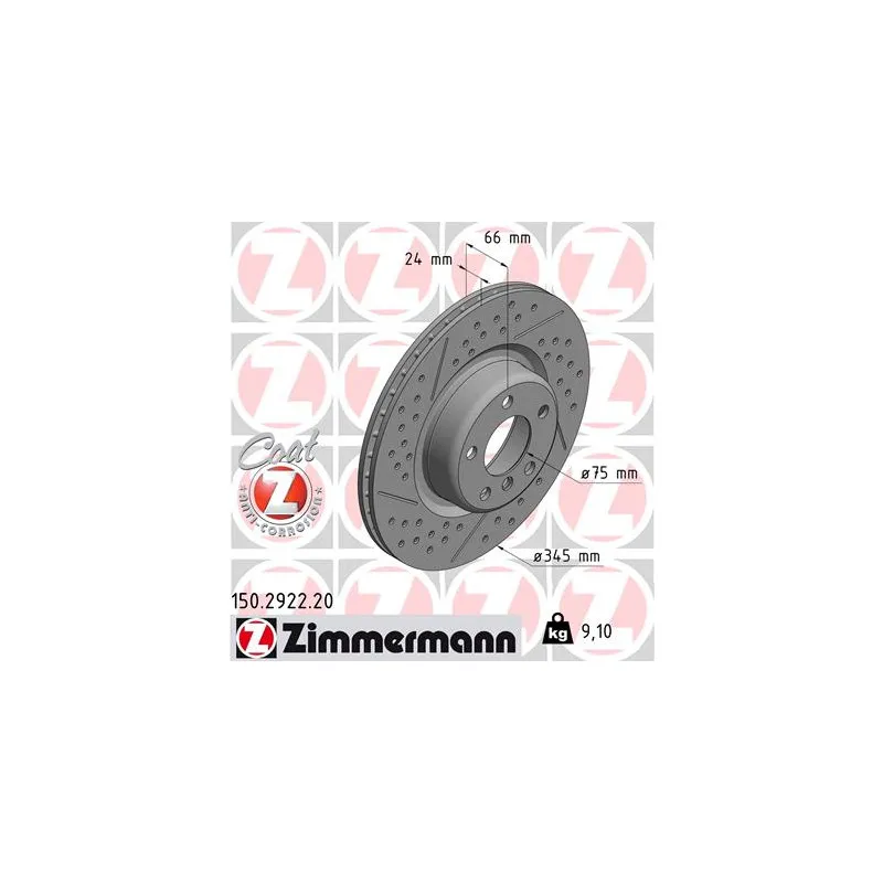 Jeu de 2 disques de frein arrière ZIMMERMANN 150.2922.20